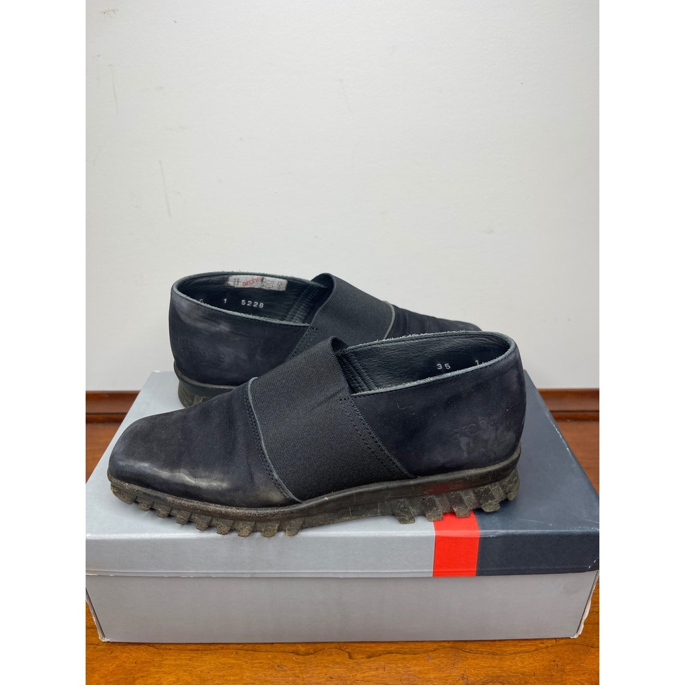 Vintage Arche Noir Black Nubuck‎ Leather Square Toe Lug Sole Loafers Womens 35/5